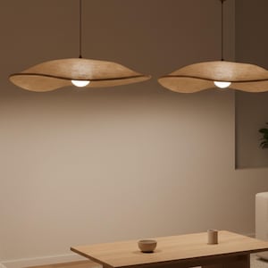 Ręcznie robiona lampa wisząca z betonu Wabi Sabi Japandi, lampa sufitowa w kolorze organicznego beżu, nowoczesny żyrandol, duża, minimalistyczna oprawa