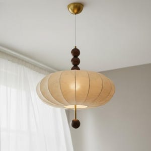 Japandi stoffen hanglamp houten kraal hanglamp minimalistische plafondlamp zachte gloed