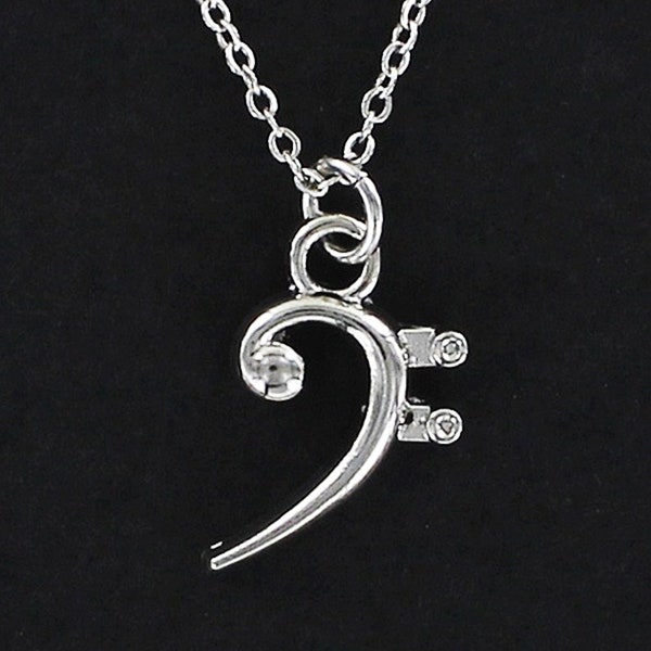 BASS CLEF Necklace - Pewter Charm on Cable Chain Choice of Length - Music Musician Singer Choir Band Orchestra