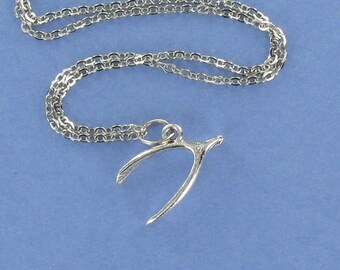 Matte Silver Plated over Pewter 9mm x 15mm PD-1091-MS 4 Pcs Mini Simple Wishbone Pendant