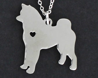Memorial Gift Sterling Silver Personalize Pendant Breed Silhouette Rescue Shelter Akita Dog Charm Necklace