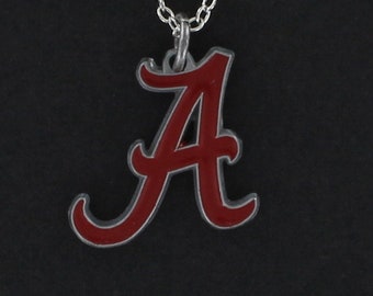 NCAA Alabama Crimson Tide Heart Swirl Logo Pendant Necklace On 925 Snake Chain