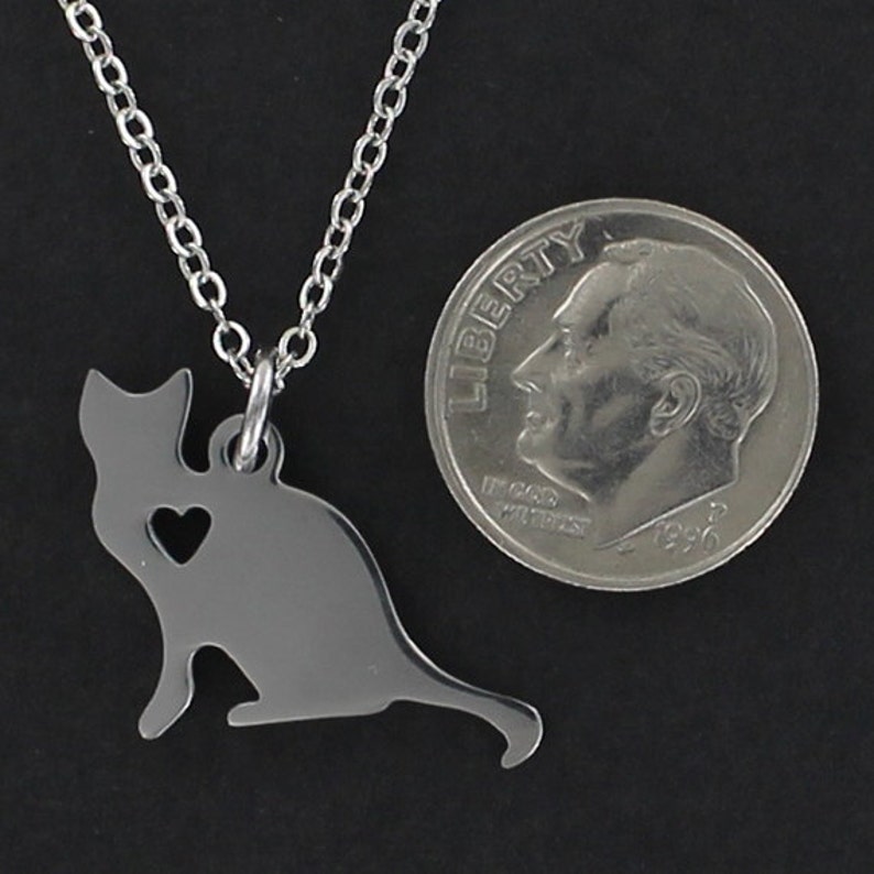 Tiny Heart Cutout Stainless Charm on a FREE Plated Chain CAT Silhouette Necklace