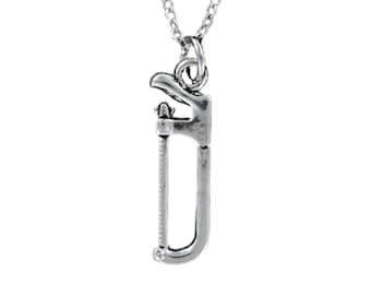 HACKSAW NECKLACE - Pewter Charm on Cable Chain Choice of Length - Tool Saw Frame Metal Wood Shop Plumber