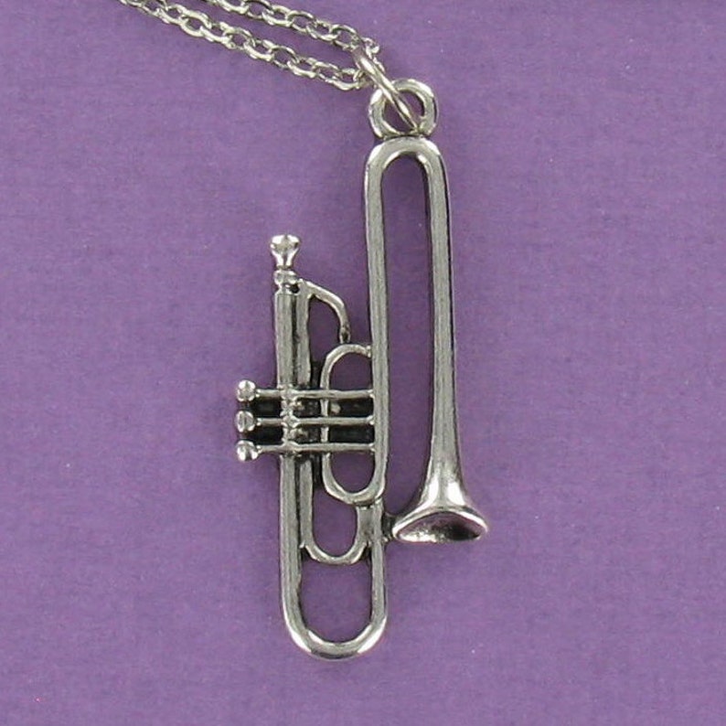 TROMBONE Necklace Pewter Charm on Cable Chain Choice of Etsy