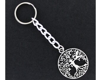 TREE of LIFE Metal Keyring Car Keys House Key Chain Keychain Filigree Open Round Family Roots