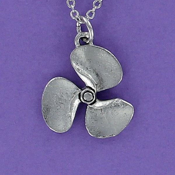 BOAT PROPELLER Necklace - Pewter Charm on Cable Chain Choice of Length Ship Vacation Prop Water Ski Wake Board