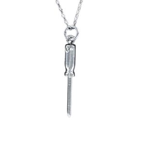 SCREWDRIVER NECKLACE - Pewter Charm on Cable Chain Choice of Length Tool Screw Driver Construction Nail Three Dimensional