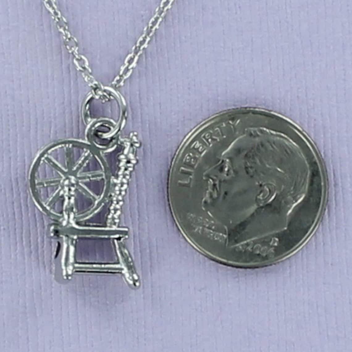SPINNING WHEEL Necklace Pewter Charm on Cable Chain Choice Etsy