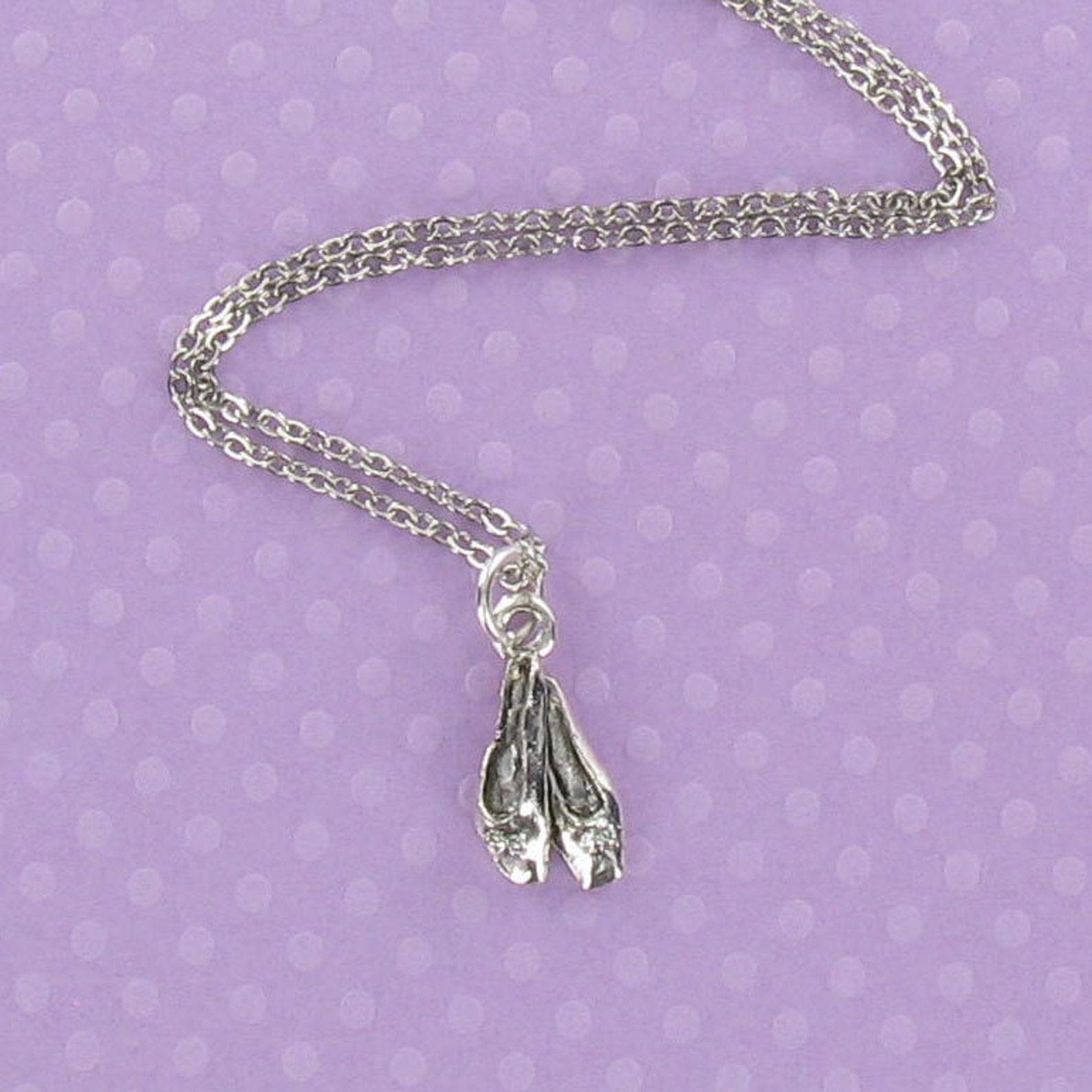 ballet slippers necklace - pewter charm on a free plated chain - dance shoes toe ballet slippers necklace - pewter charm on a free plated chain - dance shoes toe