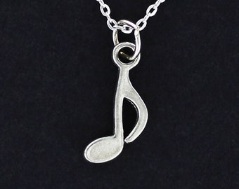 MUSIC NOTE Necklace - Pewter Charm on Cable Chain Choice of Length - Musical Musician Gift Orchestra Band Choir Eighth