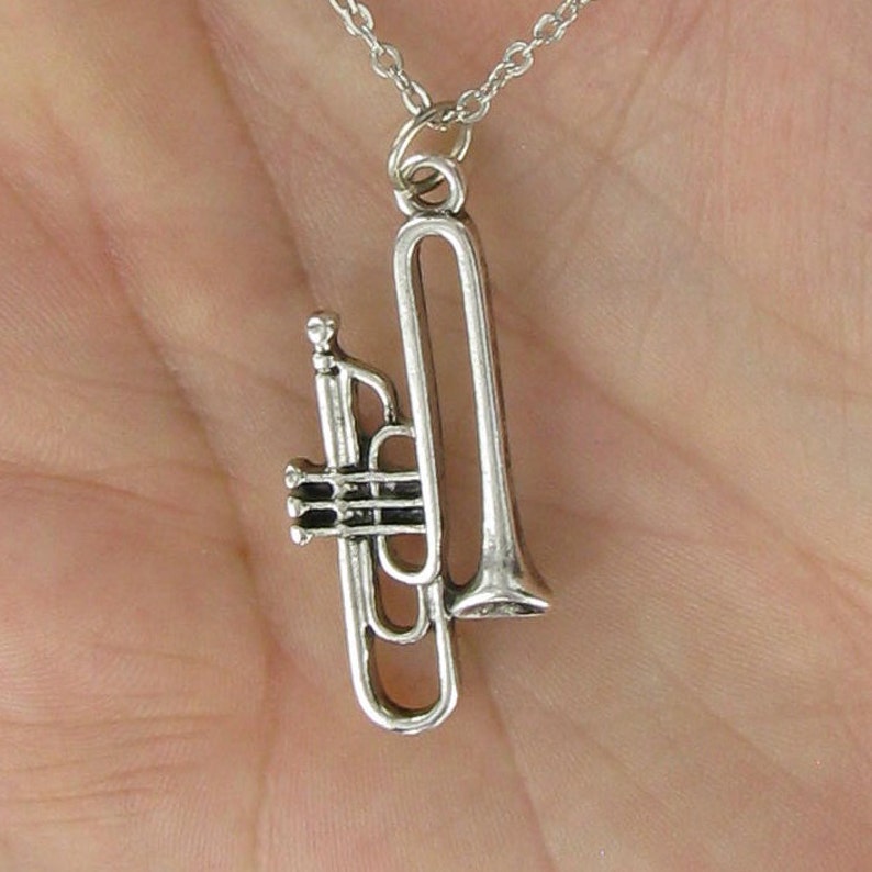 TROMBONE Necklace Pewter Charm on Cable Chain Choice of Etsy