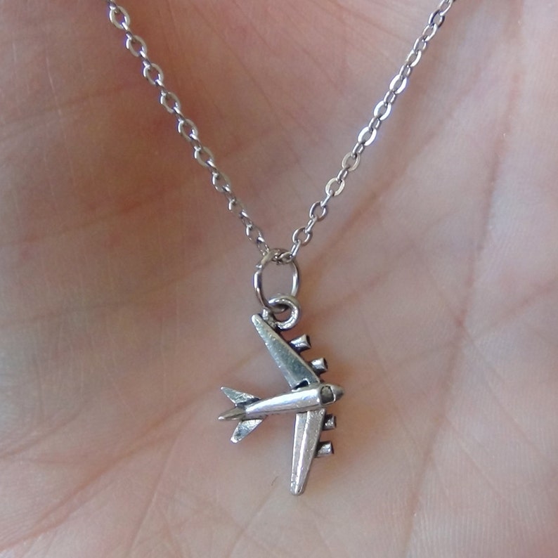 JET AIRPLANE Necklace Pewter Charm on a FREE Plated Chain | Etsy