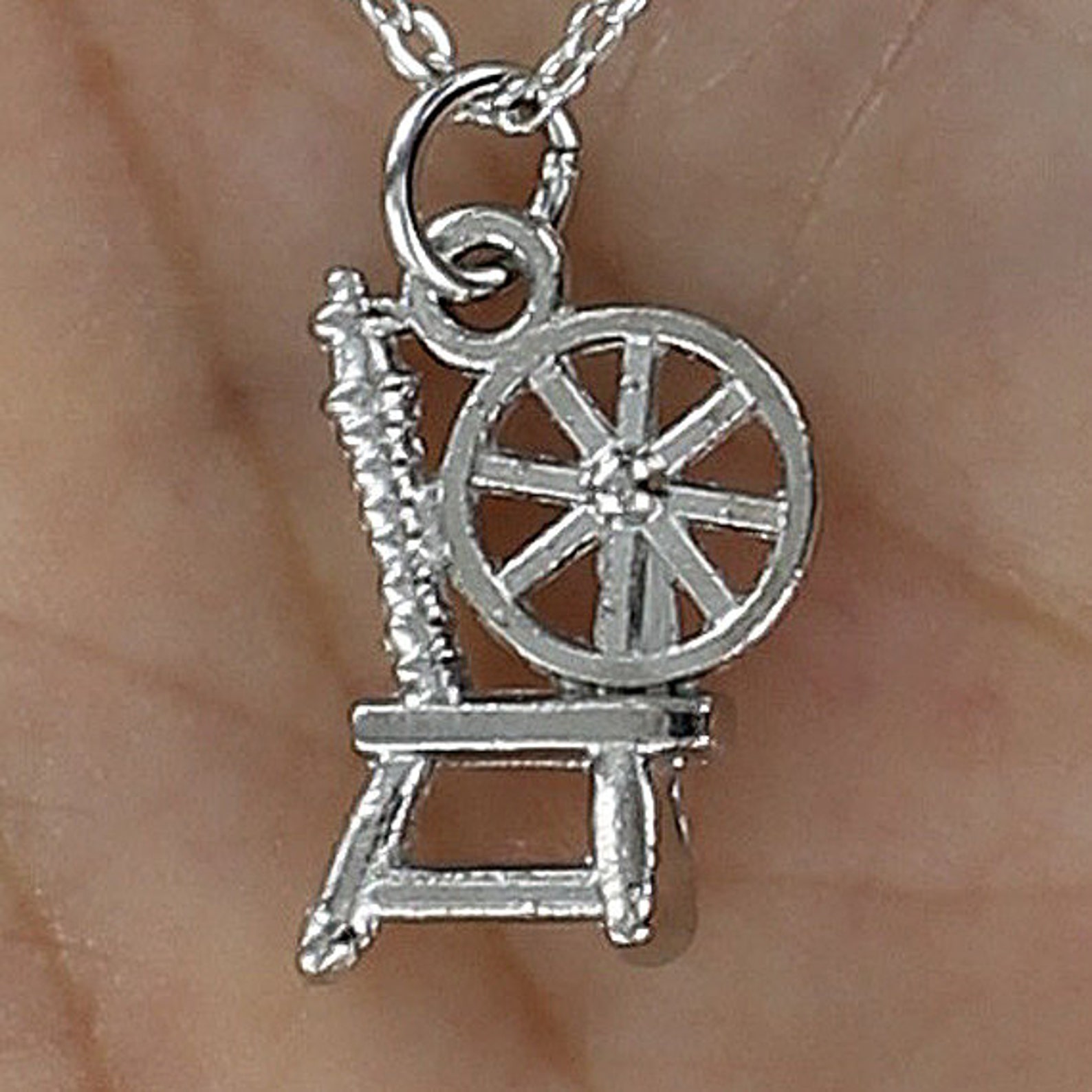 SPINNING WHEEL Necklace Pewter Charm on Cable Chain Choice Etsy