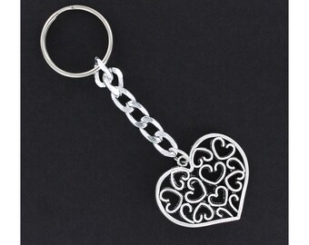 Heart Metal Keyring Car Keys House Key Chain Keychain Filigree Open Round