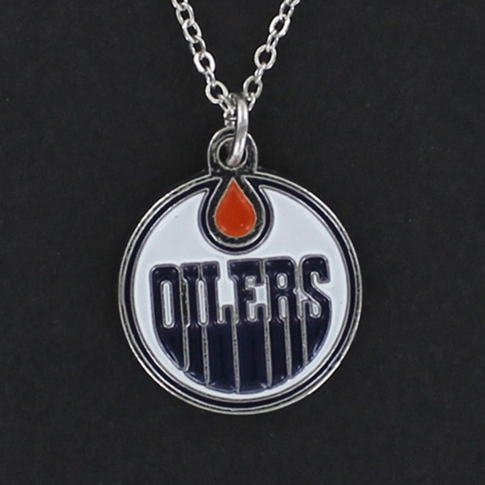 EDMONTON OILERS Necklace Team Logo Pewter Charm on a Free Etsy