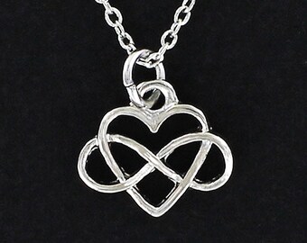 INFINITY Heart Necklace - Pewter Charm on Cable Chain Choice of Length Love Friendship Romance Anniversary Girlfriend