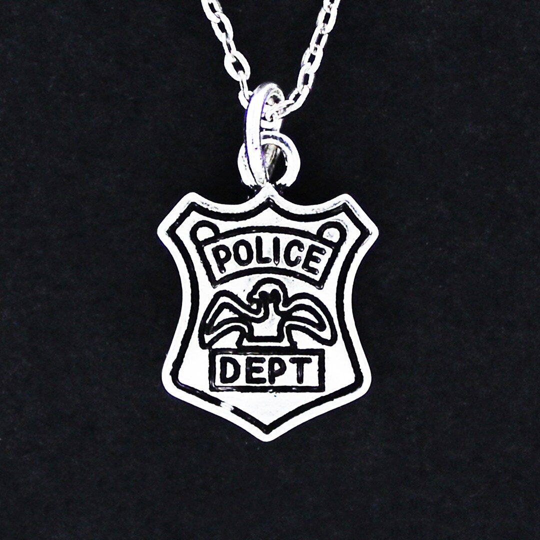 Police Badge Necklace Pewter Charm on Cable Chain Choice of Etsy