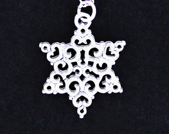 STAR of DAVID Necklace - Pewter Charm on Cable Chain Choice of Length - Filigree Open Hearts Swirls Jewish Judaica Israel Flag