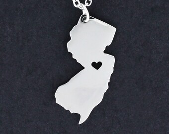 New Jersey State Necklace - Tiny Heart Cutout Stainless Charm on Cable Chain Choice of Length