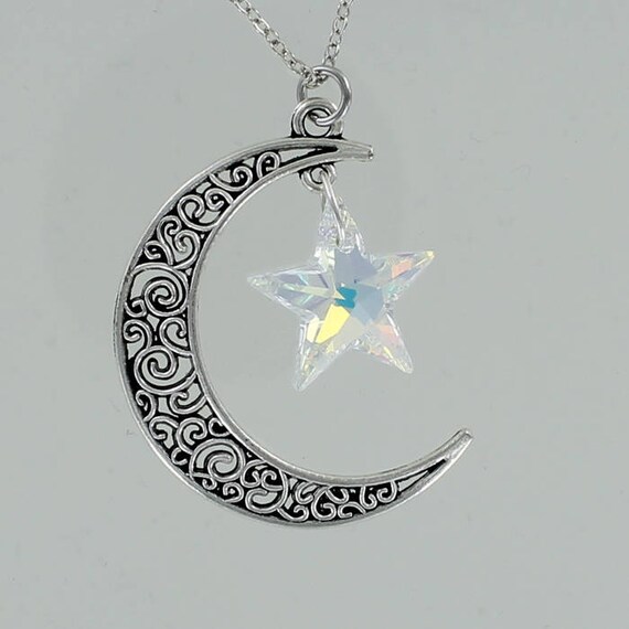 Large Crescent Moon Necklace Swarovski 
