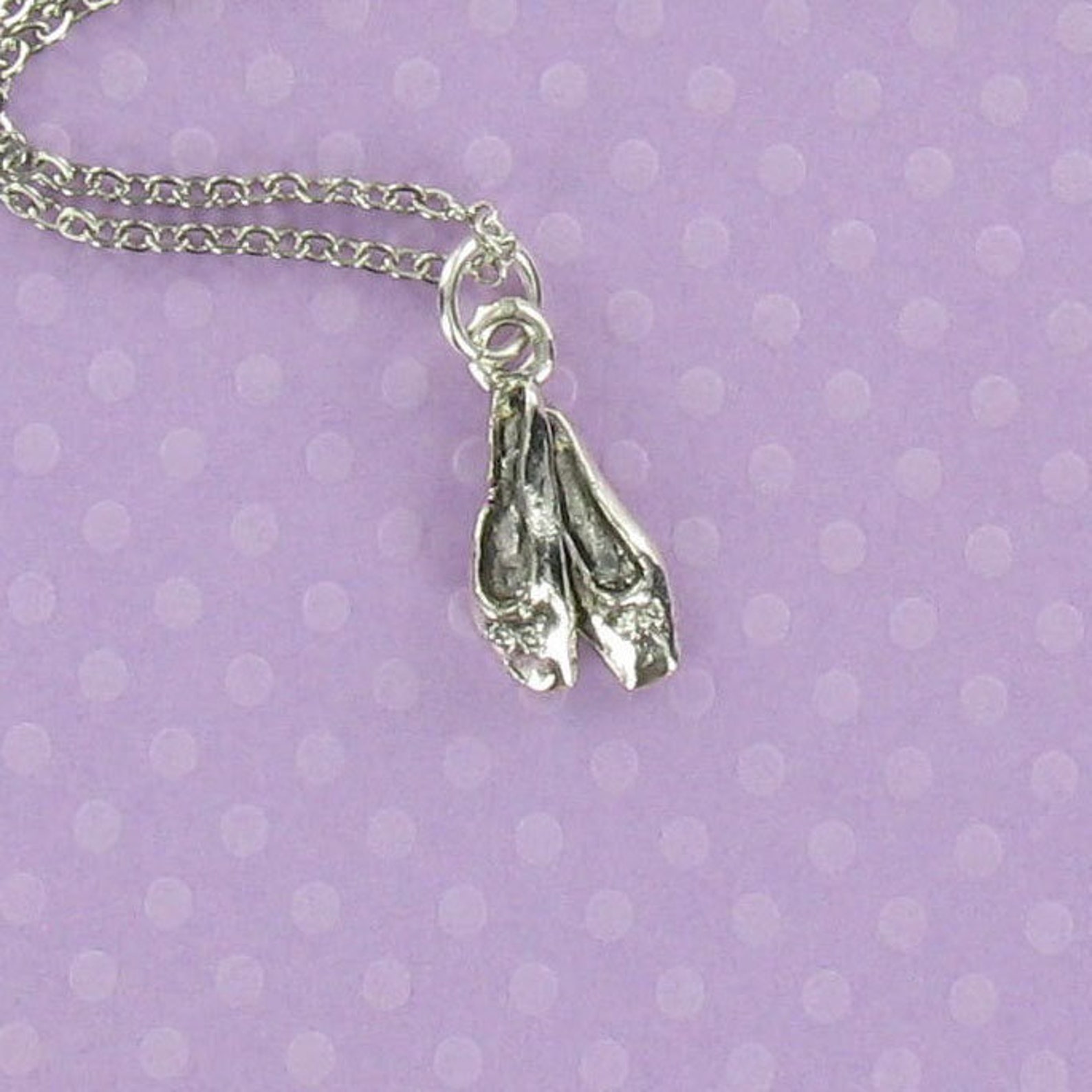 ballet slippers necklace - pewter charm on a free plated chain - dance shoes toe