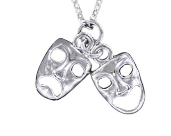 Comedy Tragedy Masks Necklace Pewter Theater Arts Charm Drama Jewelry