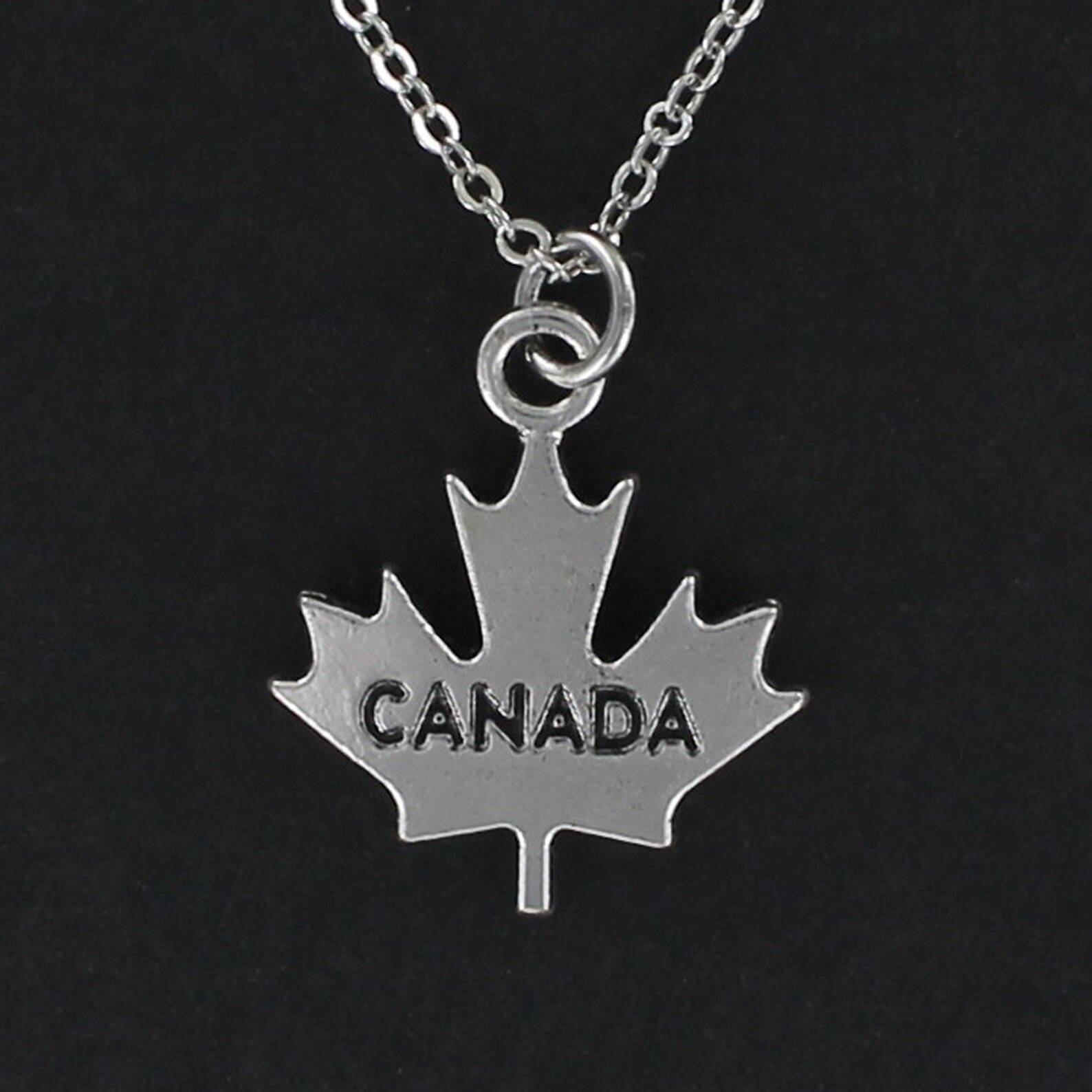 Canadian MAPLE Leaf Necklace Pewter Charm on a FREE Plated Etsy