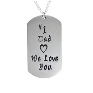 NUMBER #1 DAD Dog Tag Necklace - Laser Engraved Stainless Steel Charm on Cable Chain Choice of Length Man Men Jewelry Engraved We Love You