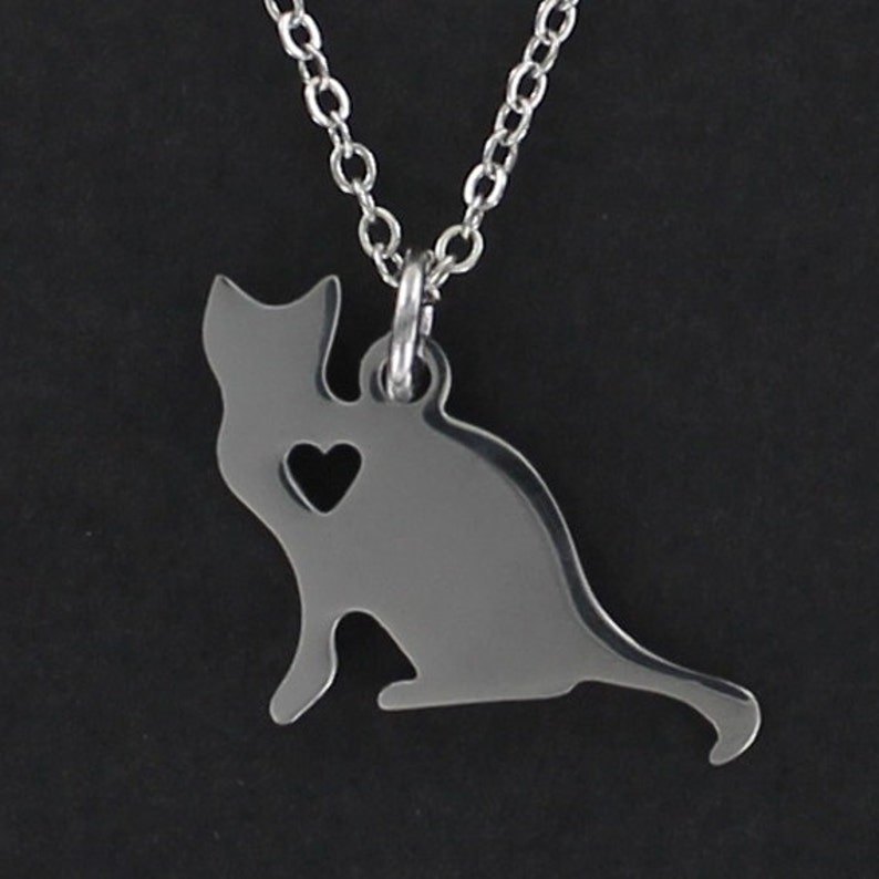 Tiny Heart Cutout Stainless Charm on a FREE Plated Chain CAT Silhouette Necklace