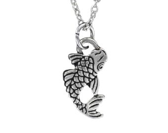 KOI FISH NECKLACE - Silver Plated Pewter Charm on Cable Chain Choice of Length