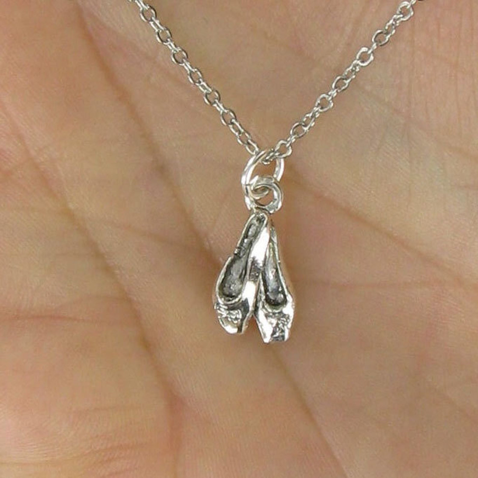 ballet slippers necklace - pewter charm on a free plated chain - dance shoes toe ballet slippers necklace - pewter charm on a free plated chain - dance shoes toe