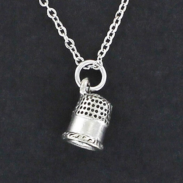 THIMBLE Necklace - Pewter Charm on Cable Chain Choice of Length Sew Sewing Crafts Quilt Quilting Finger