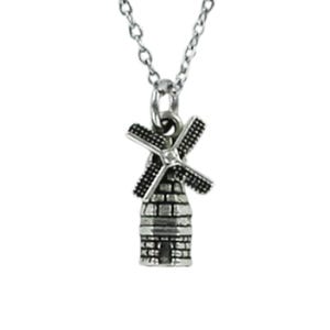 WINDMILL NECKLACE - Pewter Charm on Cable Chain Choice of Length Holland Netherlands Dutch German Tourist Souvenir
