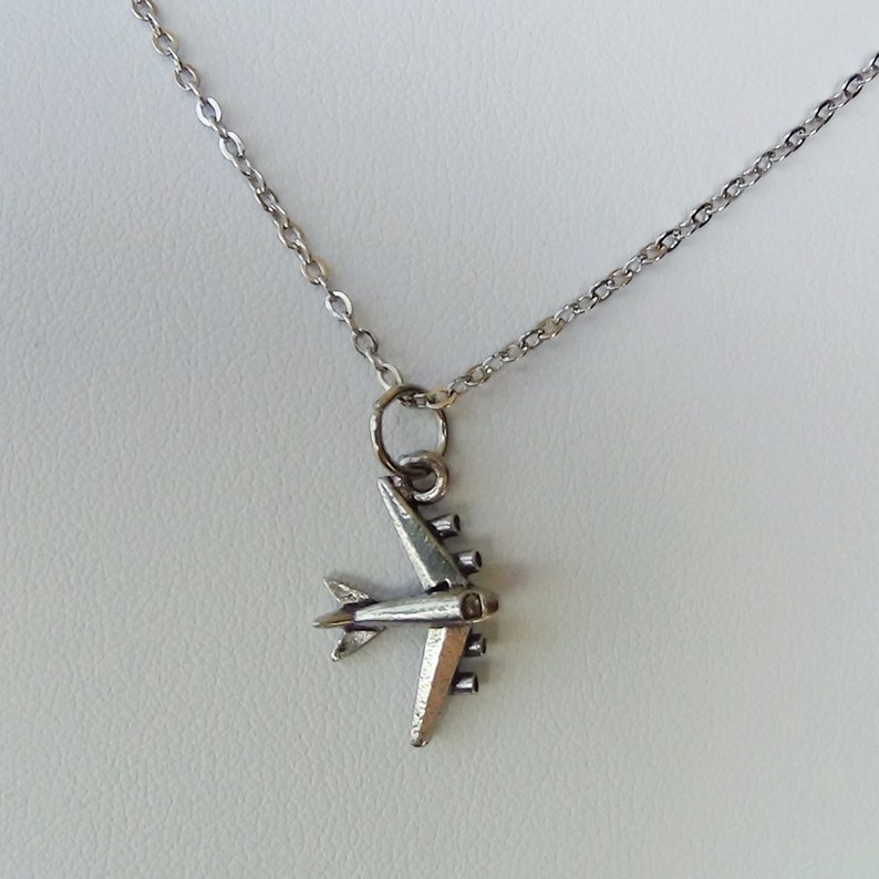 JET AIRPLANE Necklace Pewter Charm on a FREE Plated Chain | Etsy