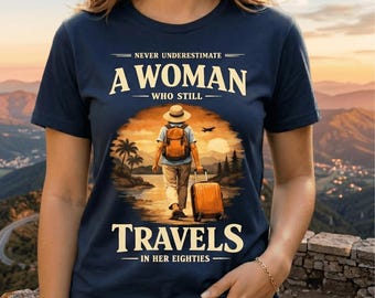 Camiseta Mujer Viajera en los años ochenta, Camiseta de Aventura para Abuela Viajera Mayor