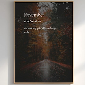 November Dictionary Print | Cozy Fall Wall Art | Autumn Typography Poster | Neutral Seasonal Decor | November Aesthetic Wall Art