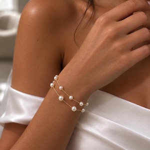 Dubbellaagse parelarmband, verstelbare trouwsieraden