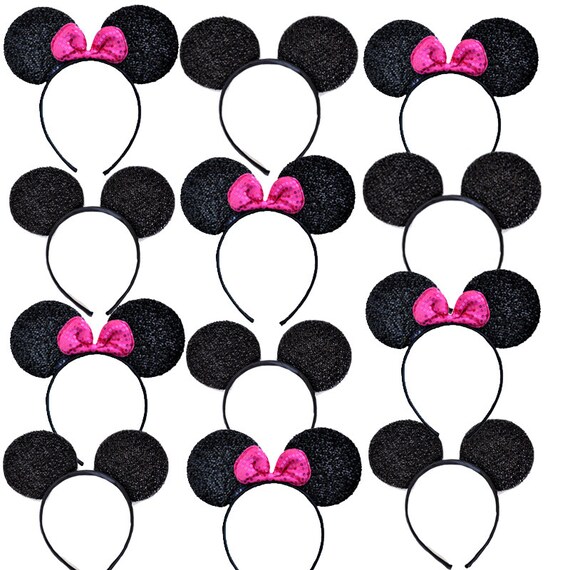 Minnie Mickey Mouse Ears Headbands 12 pc Black Red Shiny Birthday Party Costume