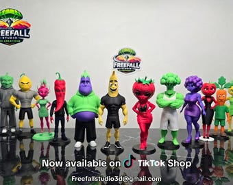 Levendige 3D-geprinte antropomorfe groenten- en fruitdramacrew – individuele of volledige set van 12 inch