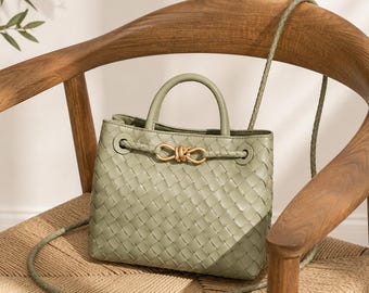 Woven Leather Tote Bag, Minimalist Braided Shoulder Purse, Quiet Luxury Handbag