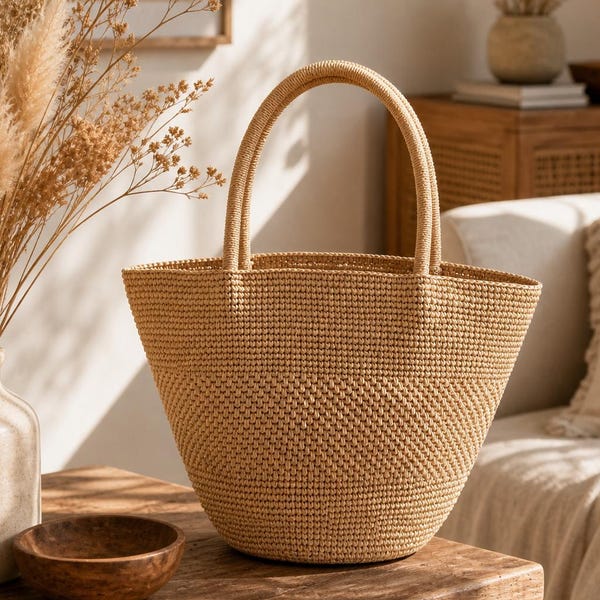 Bolso de mano de rafia y paja hecho a mano, bolso de playa bohemio tejido para verano.