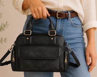 Handmade Genuine Leather Satchel Bag, Vintage Crossbody Shoulder Purse, Everyday Travel Tote