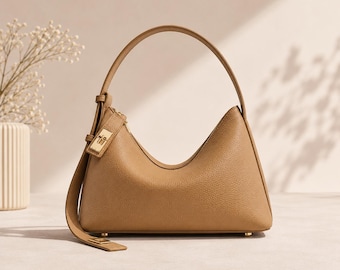 Genuine Leather Hobo Bag, Minimalist Shoulder Purse, Soft Handbag, Everyday Tote