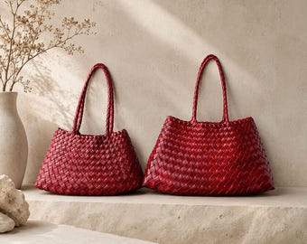 Woven Leather Tote Bag, Large Braided Shoulder Purse, Everyday Work Bag
