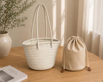 Woven Leather Tote Bag, Handmade Braided Shoulder Bag, Boho Bucket Purse