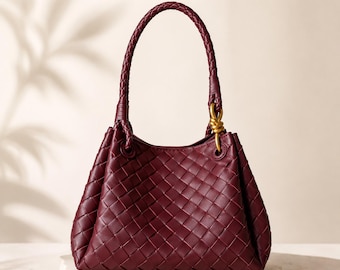 Woven Leather Shoulder Bag, Quiet Luxury Tote, Handmade Braided Purse, Chic Everyday Handbag, Designer Inspired Bag for Women