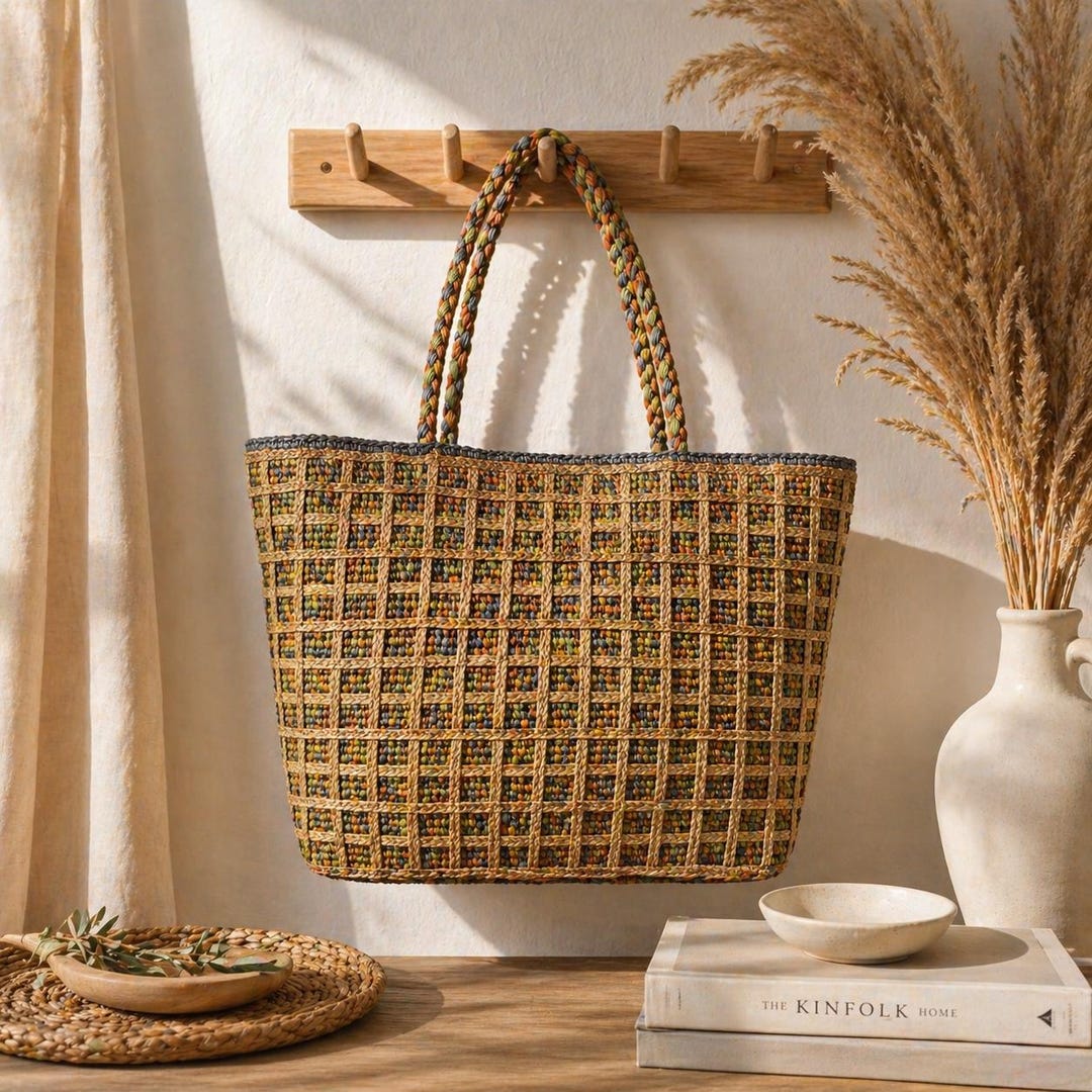 Handmade Woven Straw Tote Bag, Boho Summer Beach Bag, Large Market ...