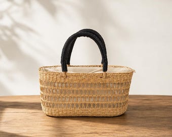 Handmade Woven Straw Tote Bag, Boho Summer Raffia Basket Handbag, Chic Beach Carryall