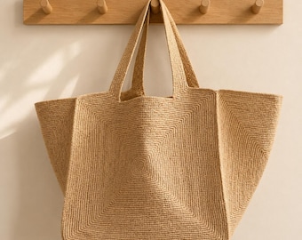 Oversized Raffia Tote, Boho Beach Bag, Large Woven Shoulder, Summer Vacation Tote